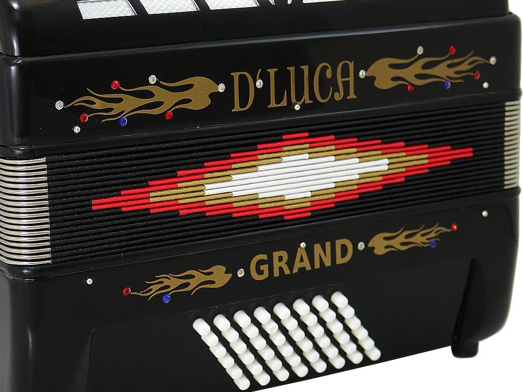 D'Luca Grand Piano Accordion 3 Switches 30 Keys 48 Bass with Case and Straps, Black (D3048-BK)