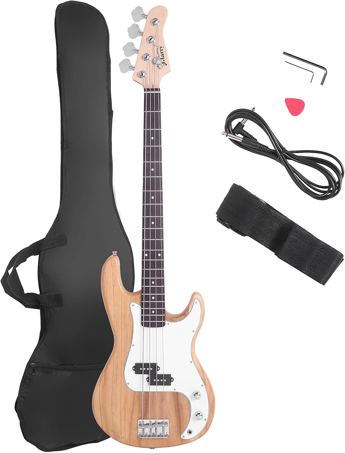 Glarry Electric Bass Guitar Full Size 4 String Rosewood Basswood Fire Style Exquisite Burning Bass(Burly Wood)