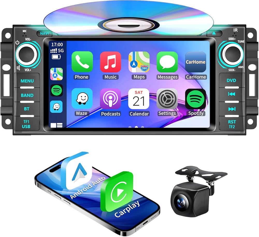 Car Stereo Radio DVD CD for Jeep Wrangler JK Compass Grand Cherokee Liberty Dodge Caliber Journey Ram 1500 Chrysler 300C Sebring Touchscreen Wireless CarPlay Android Auto GPS Bluetooth AM/FM SWC