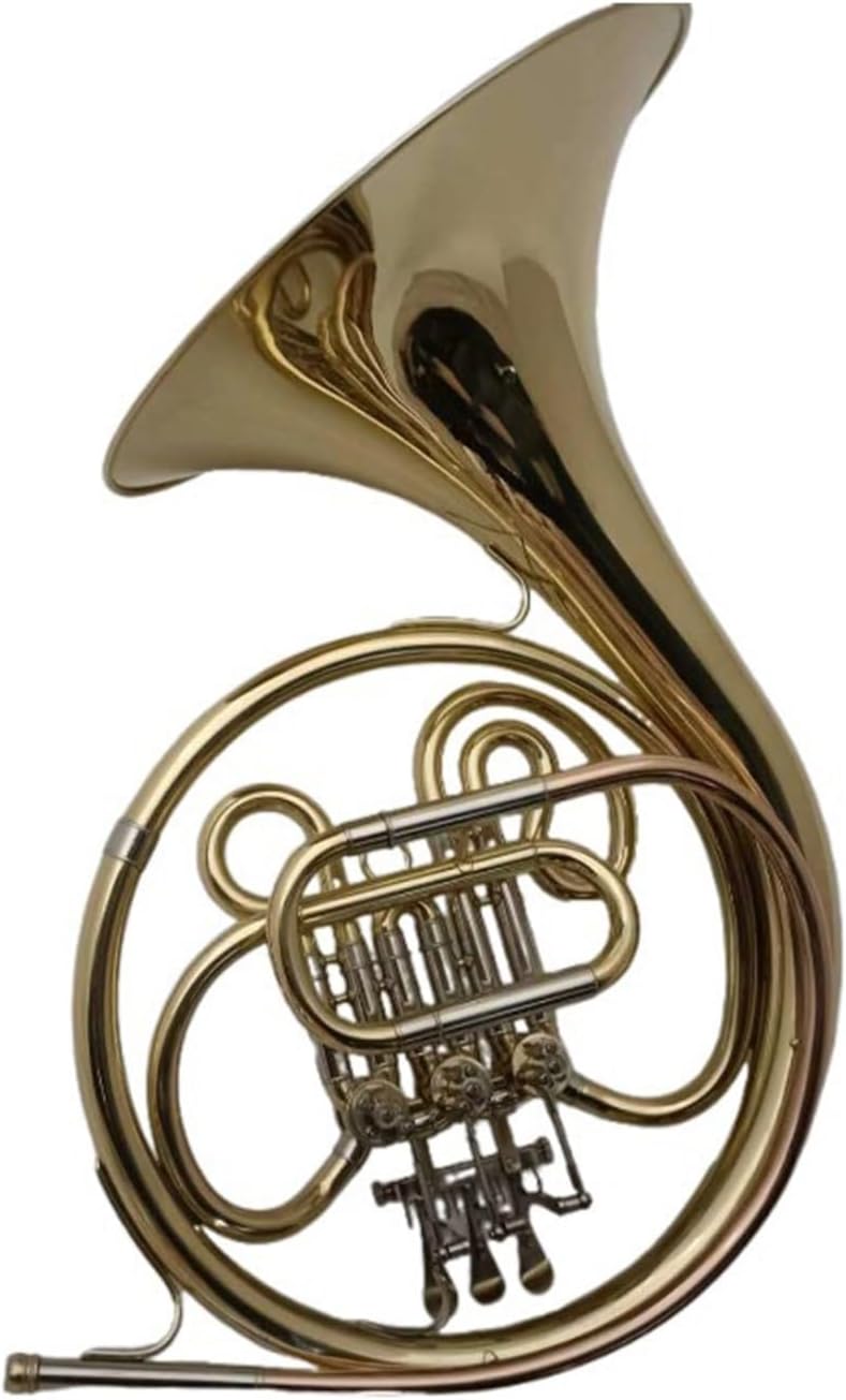 4 Key French Horn Brass Instrument Three Tone Single Row Lacquered Gold B Flat French Horn