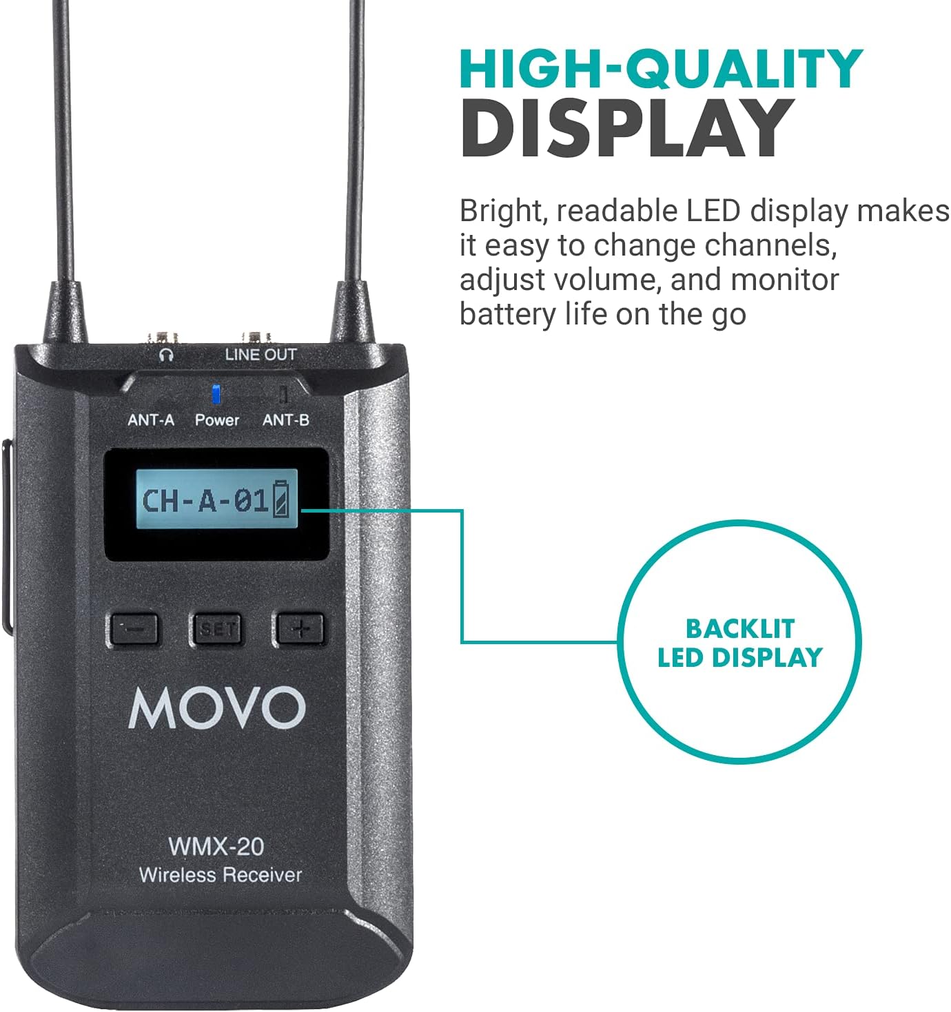 Movo 48-Channel UHF Wireless Microphone System with 2 Wireless Microphones and Receiver - Condenser Microphone Bundle for Interviews and Performances - Podcast Equipment Bundle for 2