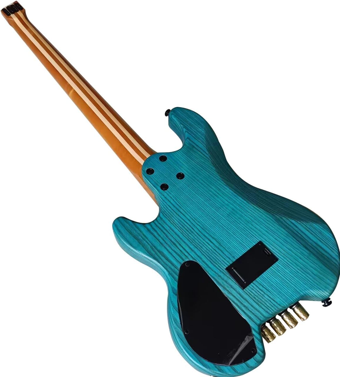 4 String Headless Bass Guitar with ASH Body and Roasted Maple Neck,Solid Body Electric Bass Guitar Active Pickup Rounded Frets for Rock, Blues, Heavy Metal and Jazz Music