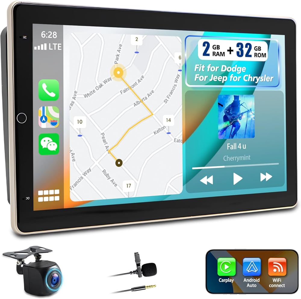 2+32G Android 13 Car Stereo Universal Compatible with Dodge for Jeep for Chrysler Radio Upgrade 10 Inch Touch Screen with Wireless Carplay Android Auto AHD Backup Camera Mirror Link GPS SWC