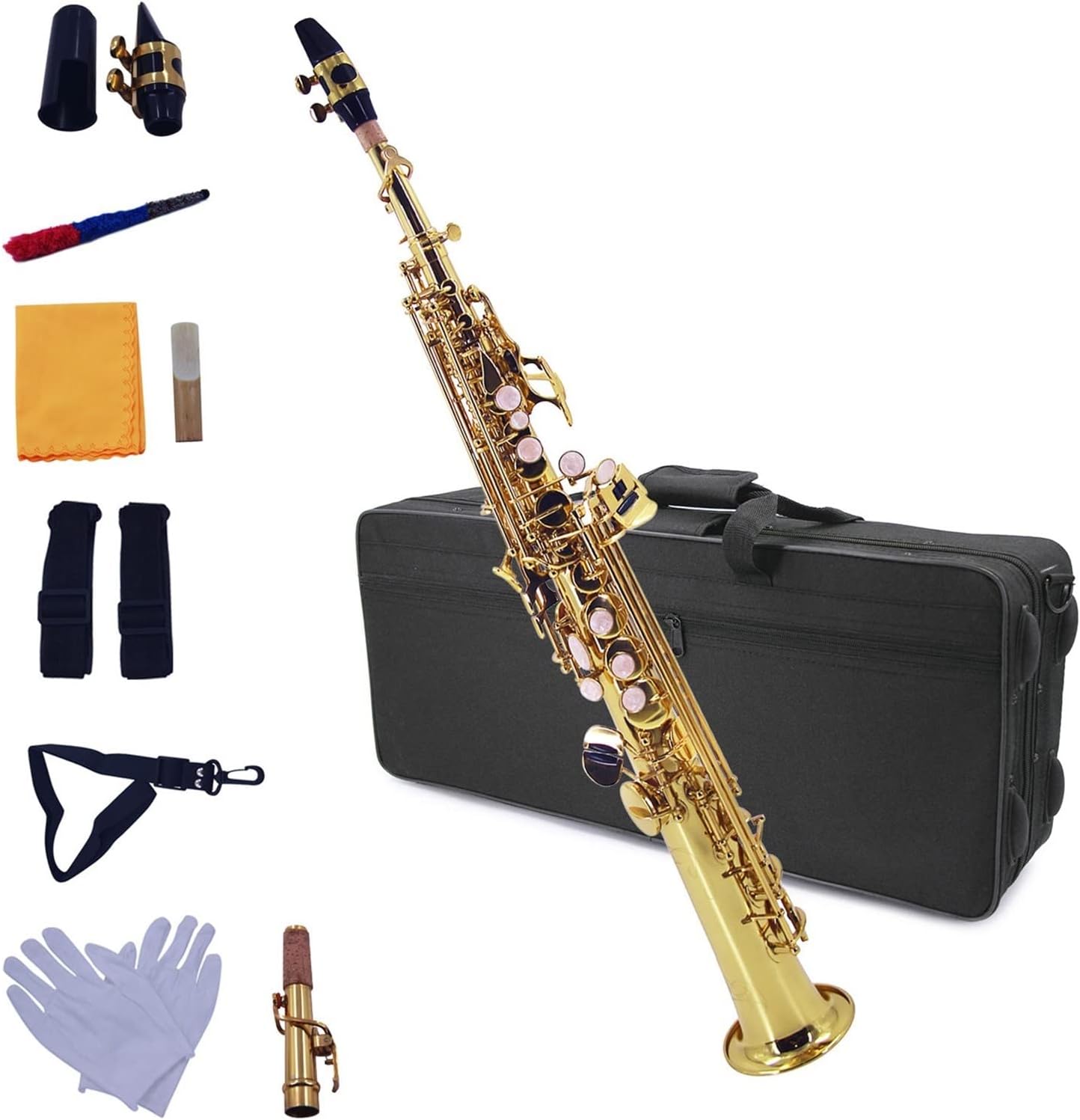 Bb Saxophone Saxophone Brass Sax Woodwind Instrument with Carrying Case Reed Cleaning Brush Cloth Gloves Straps Student Saxophone