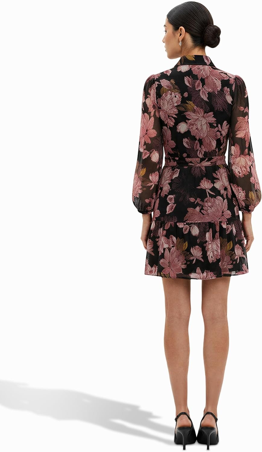 Anne Klein Womens Long Sleeve Tiered Printed Shirt Dress