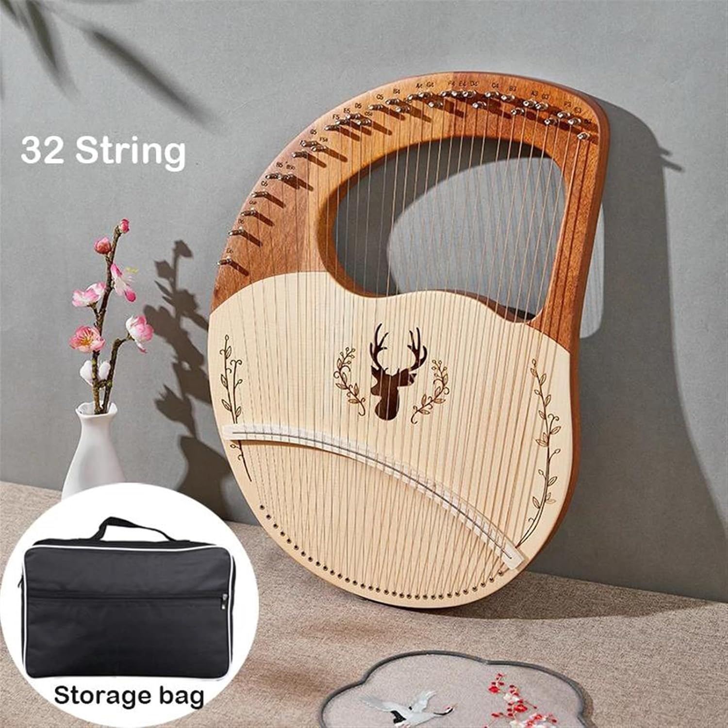 Lyre Harp Set Lyre Harp 32 Strings Harp Full Solid Wood Mahogany Lyre Harp Portable Musical Instrument