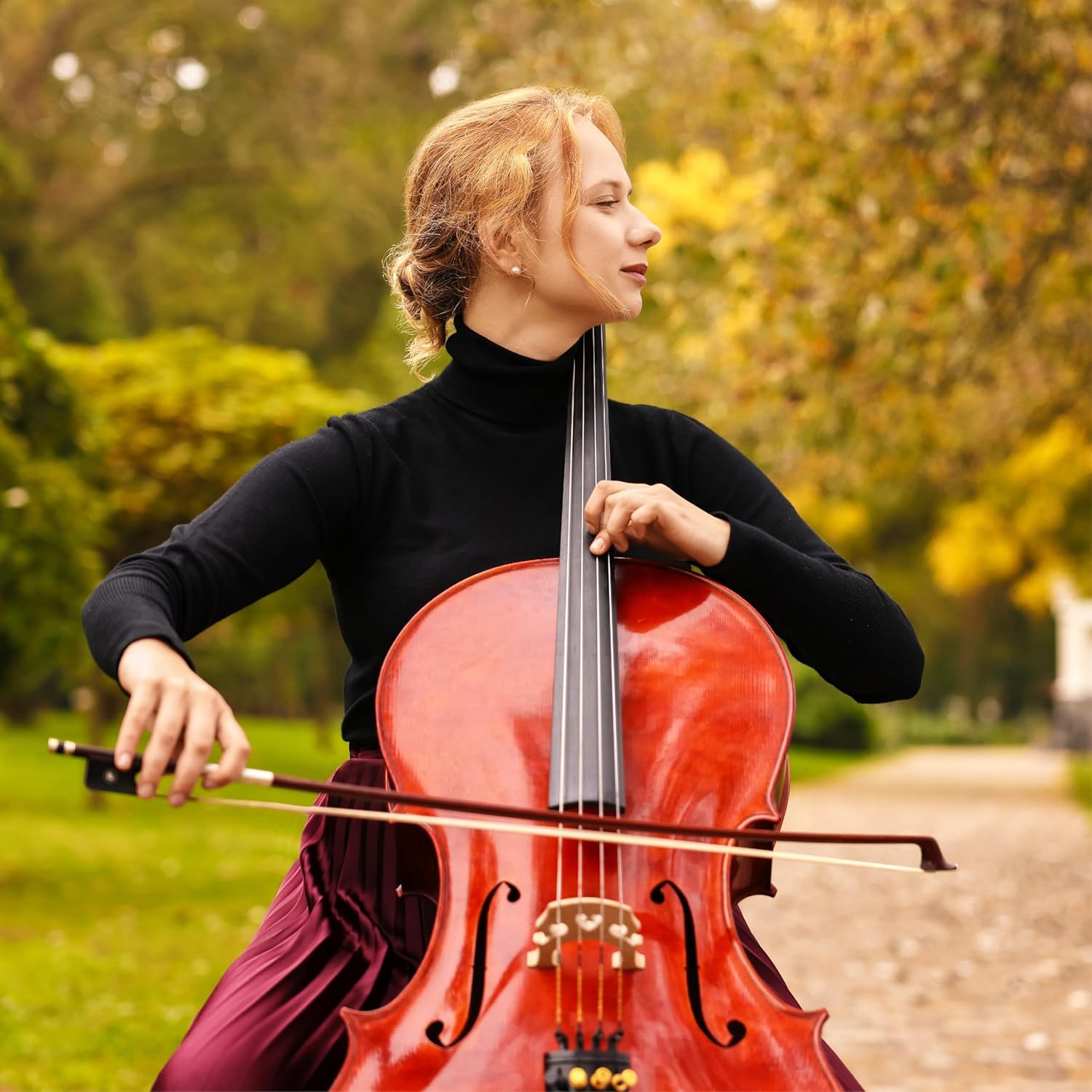 Cecilio 3/4 Size Cello, Beginner Cello 3/4, Acoustic Cello Set with Portable Bag, Bow, Rosin, Stand, String Musical Instruments for School Orchestras, Performances