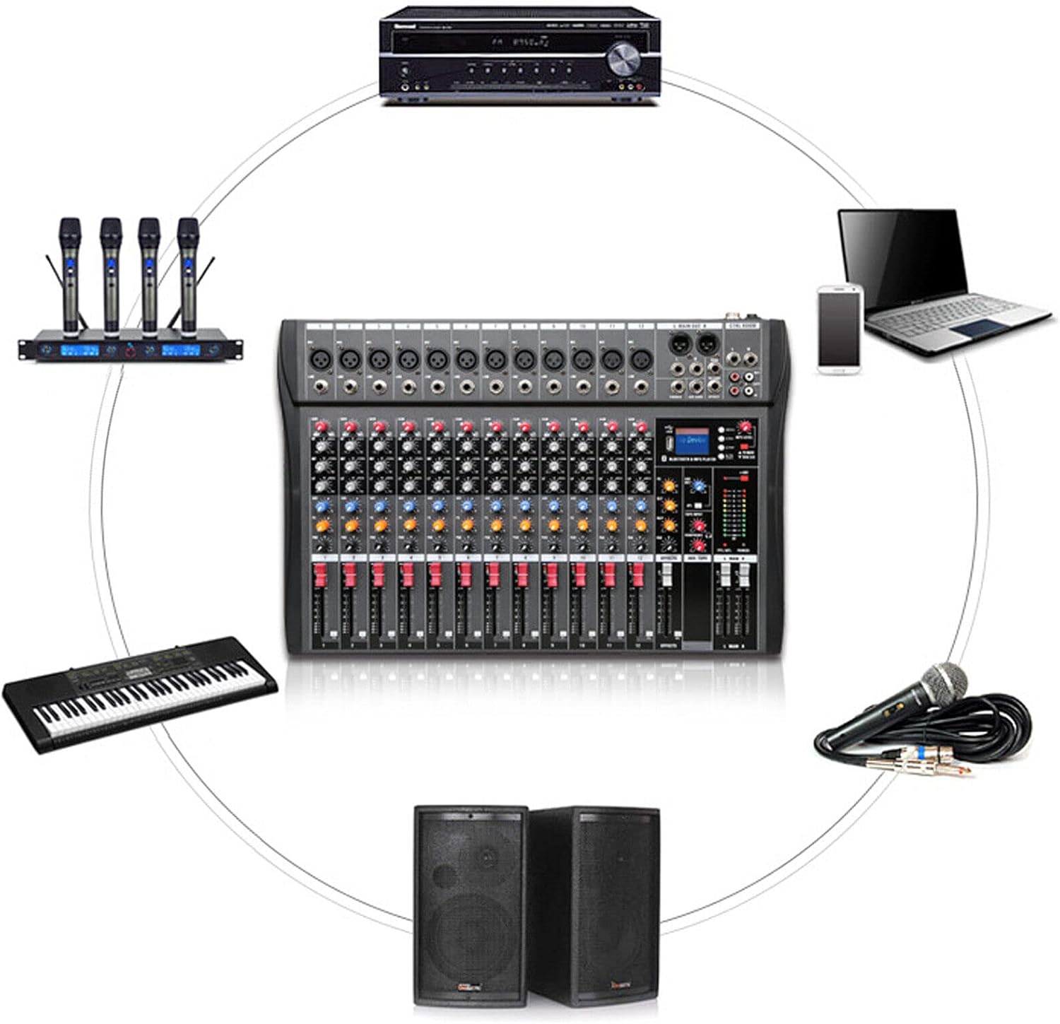 12 Channel Audio Mixer,DJ Sound Mixer,Bluetooth Mixer for Music Recording & Live Performance & other fields,Etc (12 Channel)