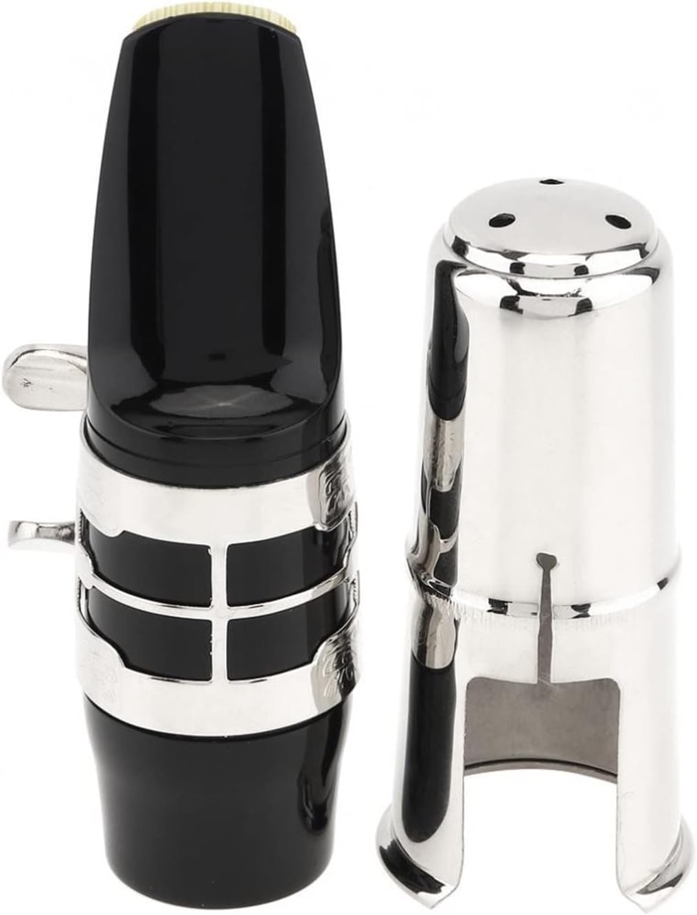 Saxophone Parts Alto Saxophone Mouthpiece Carved Flower Gold Plated Ligature Brass Cap Bakelite Sax Mouth (Color : Silver)