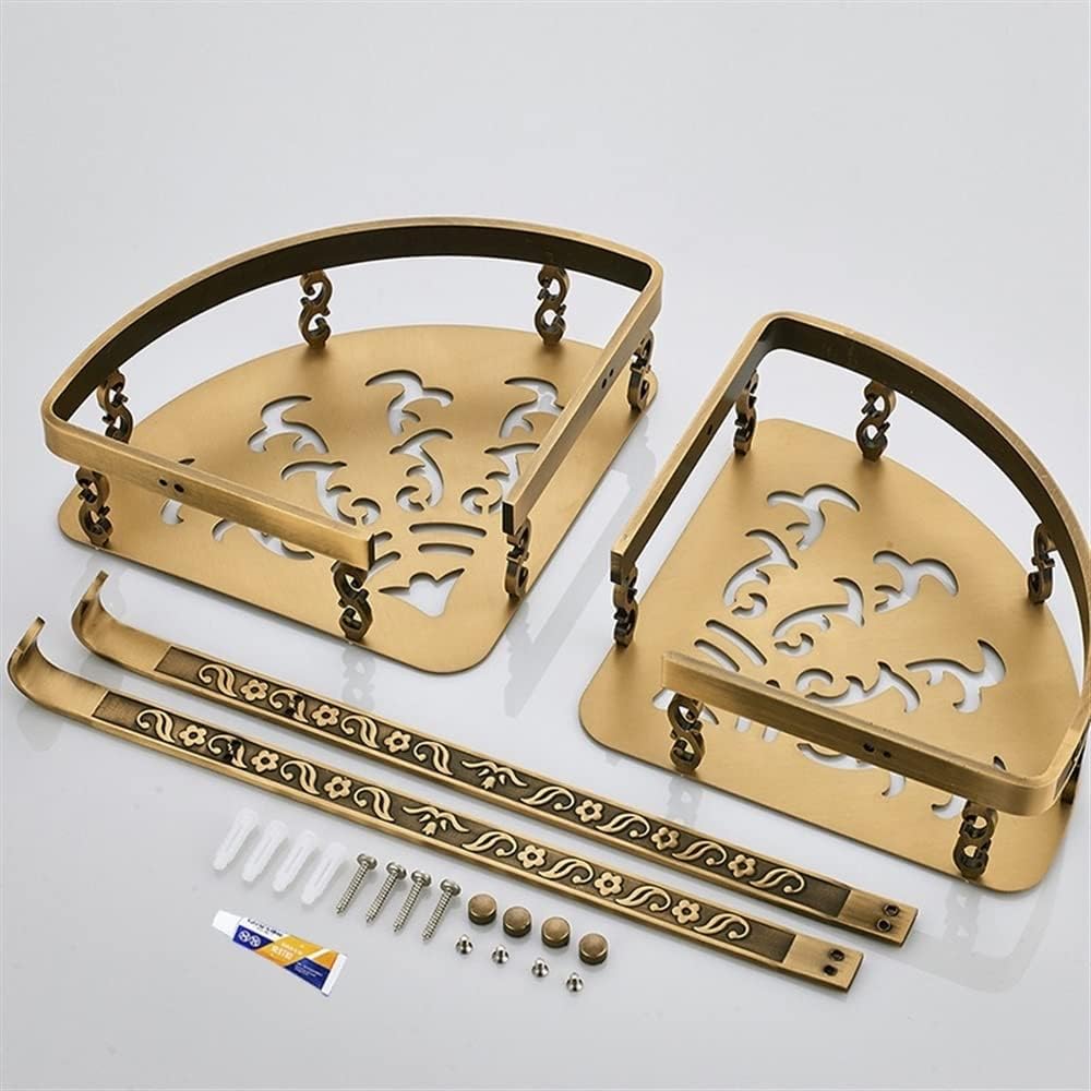 Corner Shower Caddy Nail Free Bathroom Shelves, 2 Layer Antique Metal Shower Corner Shelf, Wall Mount Shampoo Storage Shelf Shower Organizer (Color : A)