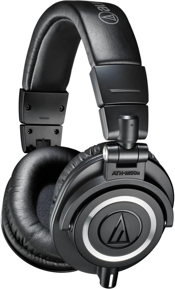Audio-Technica ATH-M50x Closed-Back Monitor Headphones | Black Bundled with Headphone Stand + Headphone Case + Cleaning Cloth (4 Items)