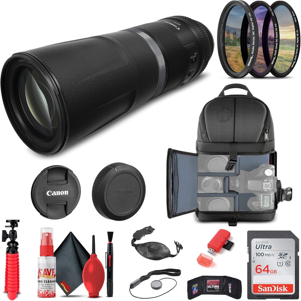 Canon RF 800mm f/11 is STM Lens (3987C002) + Backpack + 64GB Card + Card Reader + UV Filter + Flex Tripod + Memory Wallet + Cap Keeper + Cleaning Kit + Hand Strap + More (Renewed)