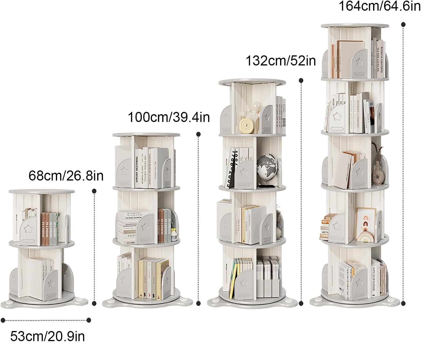 Rotating Bookshelf, Spinning Book Tower Swivel Bookcase, Multi-Layer Display Rack, Freestanding Corner Bookcase for Playroom Bedroom Living Room(Gray,164cm/64.6in)
