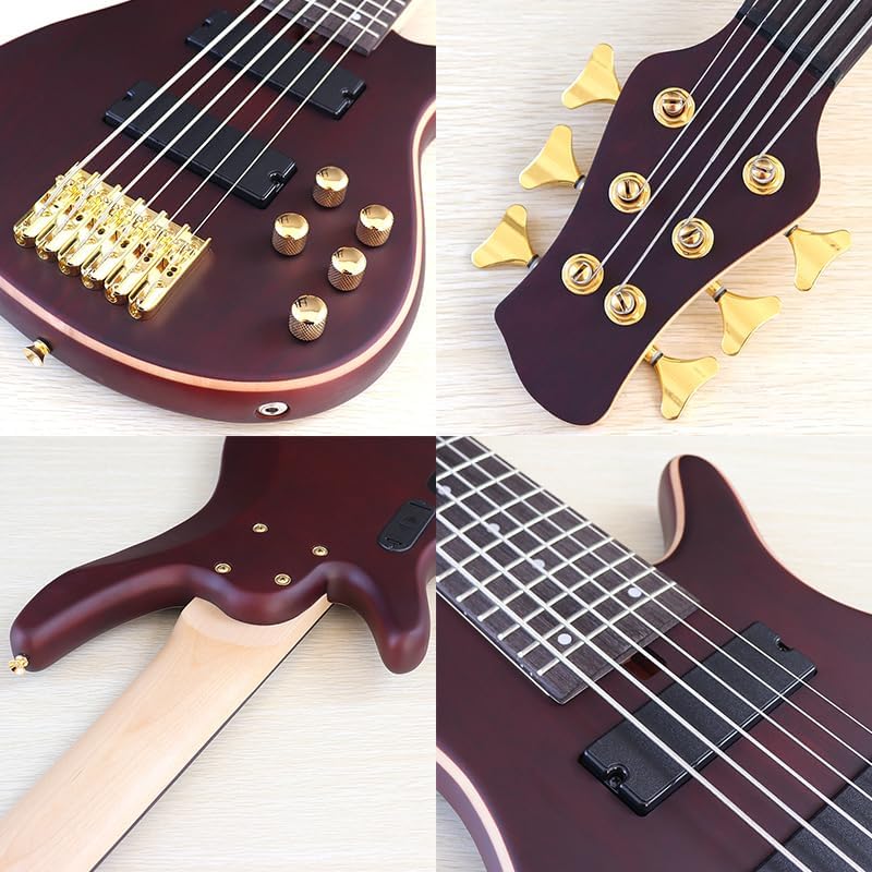6-String Active Electric Bass Guitar, 43-Inch Full Size, Solid Sapele Wood Body, Canada Maple Neck,24-Fret