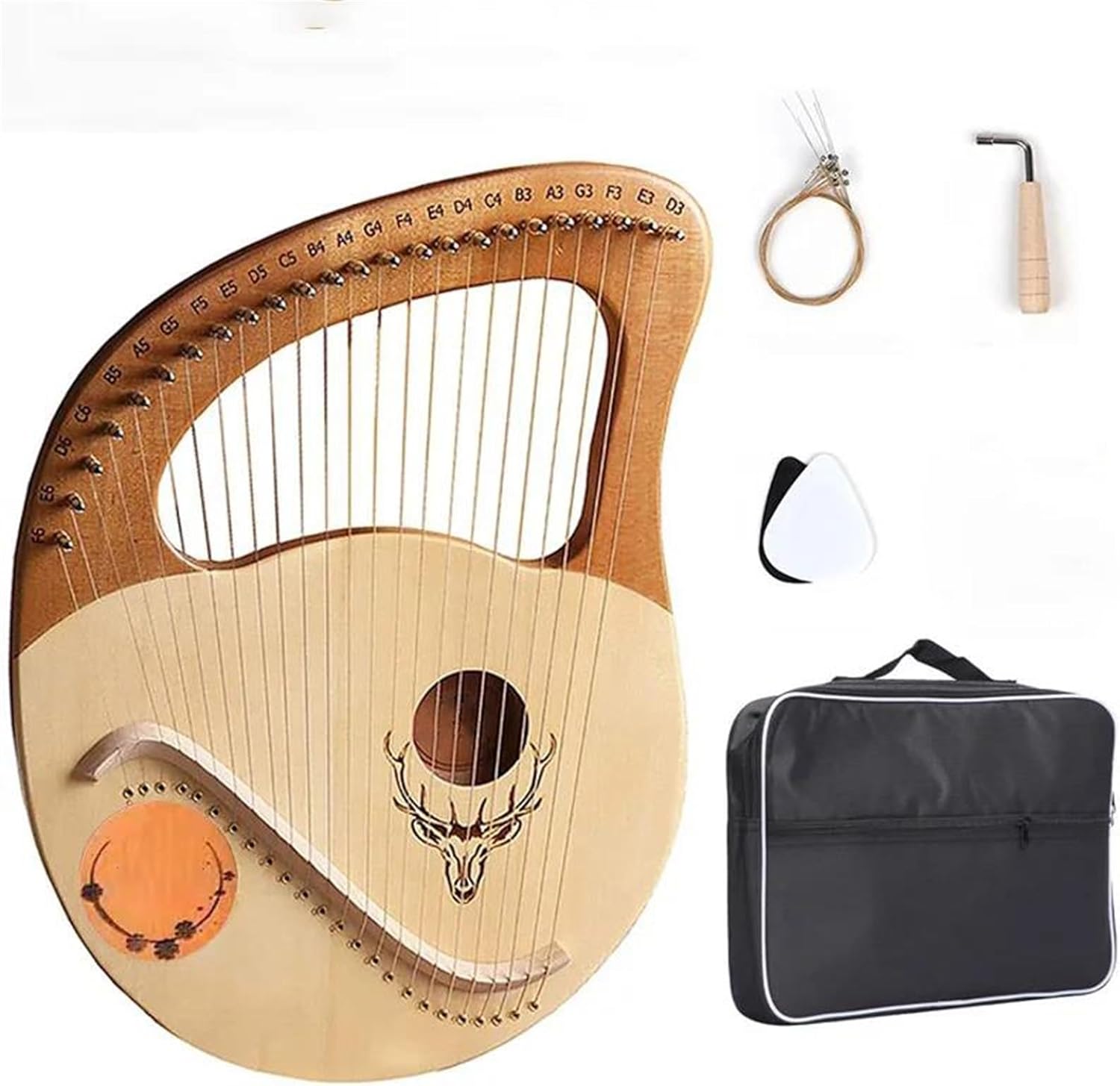 Lyre Harp Set 16/19/21/24 Strings Harp Wooden Mahogany Musical Instrument Lyre Harp With Tuning Wrench Spare Strings(24 Wood)
