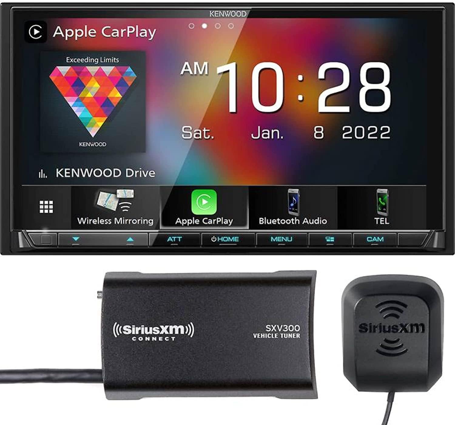 KENWOOD DMX9708S-SXM, 6.95-Inch Capacitive Touch Screen, Car Stereo, Wired and Wireless CarPlay and Android Auto, Bluetooth, AM/FM Radio, MP3 Player | SiriusXM SXV300V1 Satellite Radio Vehicle Tuner
