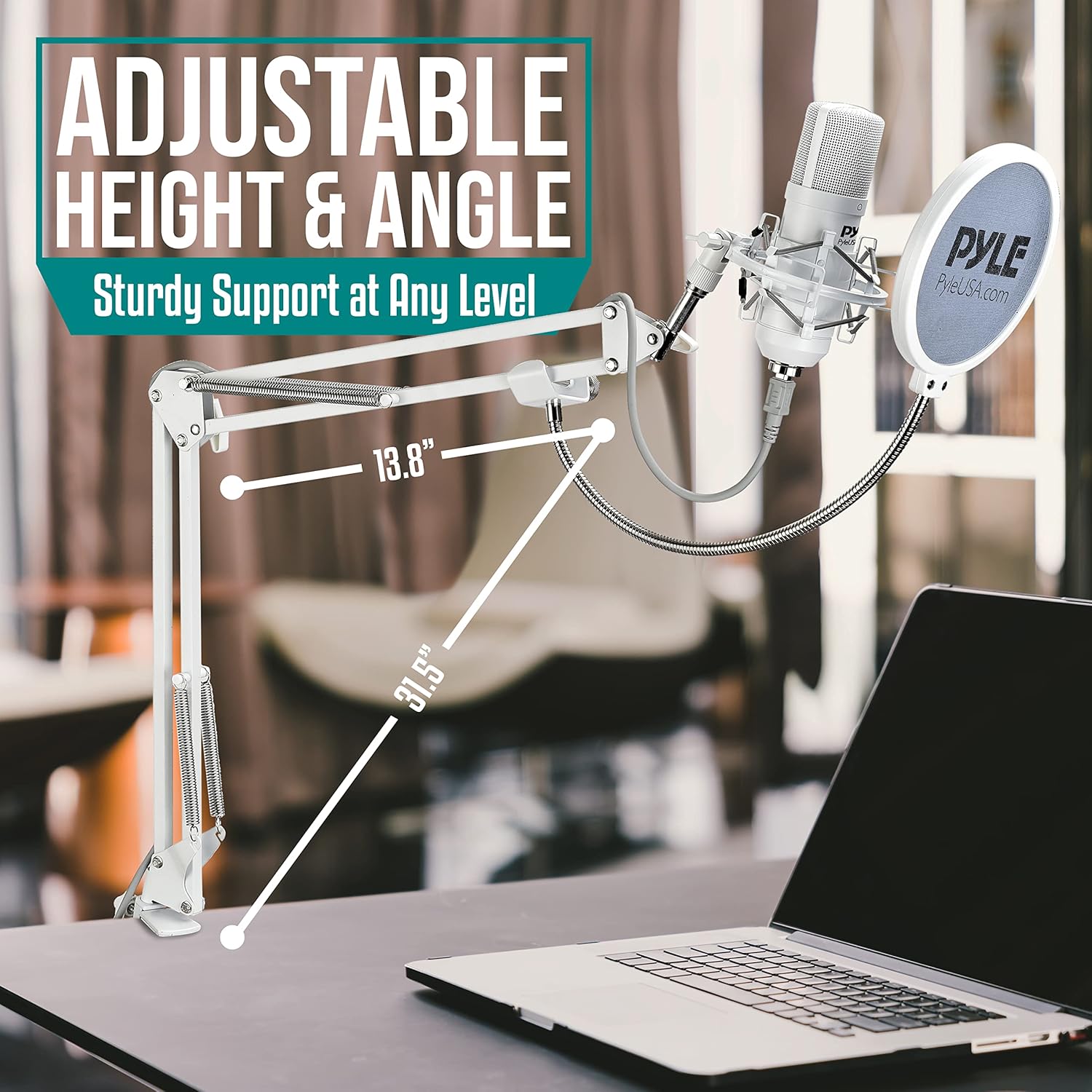 USB Studio Mic Desk Microphone Streaming Kit Professional Audio Cardioid Condenser Boom Arm Stand, Pop Filter, for Podcast Gaming Setup, Studio, YouTube, Works w/Windows Mac PC