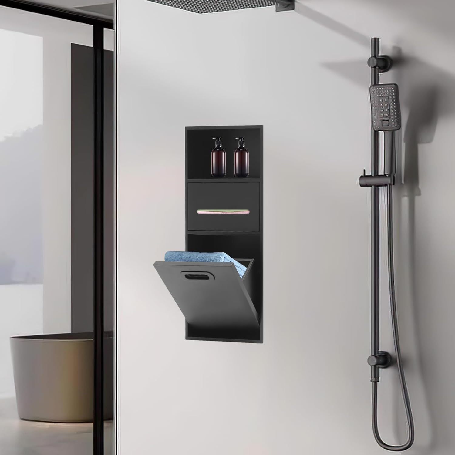 Wall Bathroom Insert Shelf,Wall Niche Medicine Cabinet,Stainless Steel Shower Niche,Toilet Paper Holder Shower Shelves for Bathroom/Bedroom/Office/Kitchen (Black)