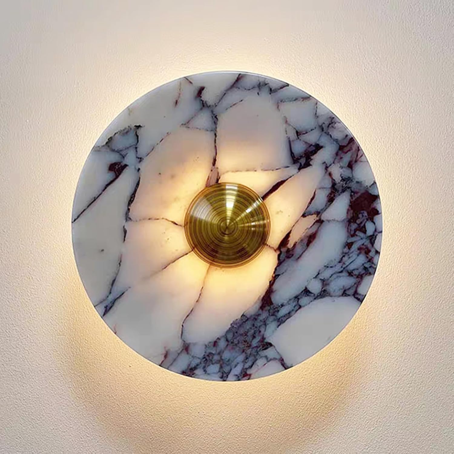 Nordic Style Stone Wall Lamp, Natural Marble Lampshade Wall Sconce, Metal Base Interior Decoration Wall Light, Modern LED Wall Mount Wall Lights for Living Room Bedroom Bedside Hallway