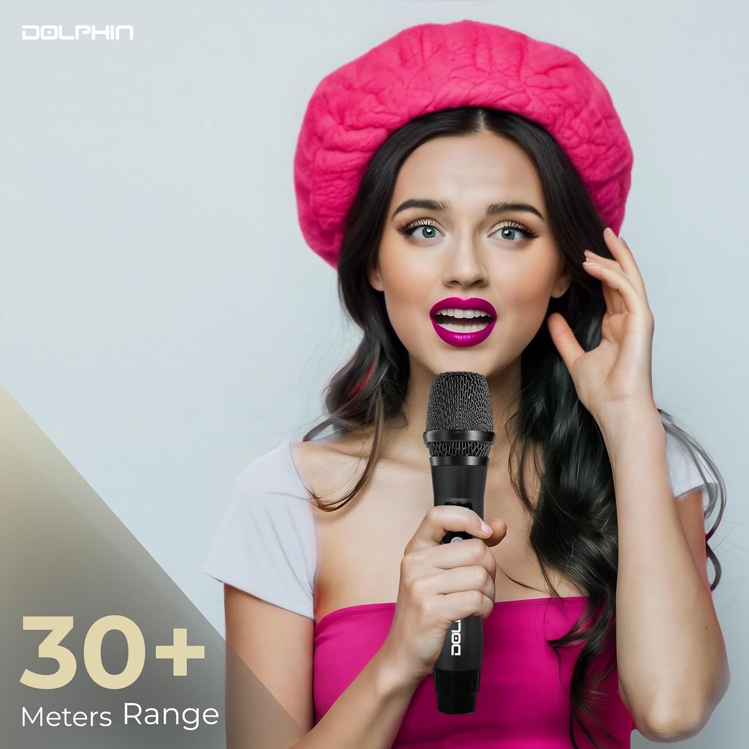 Dolphin MCX21 Wireless Microphone System with 2X Mics, UHF, USB-C Rechargeable, Noise Cancellation, DSP, Long Range, Anti-Interference for Karaoke, Weddings, Parties, and Events