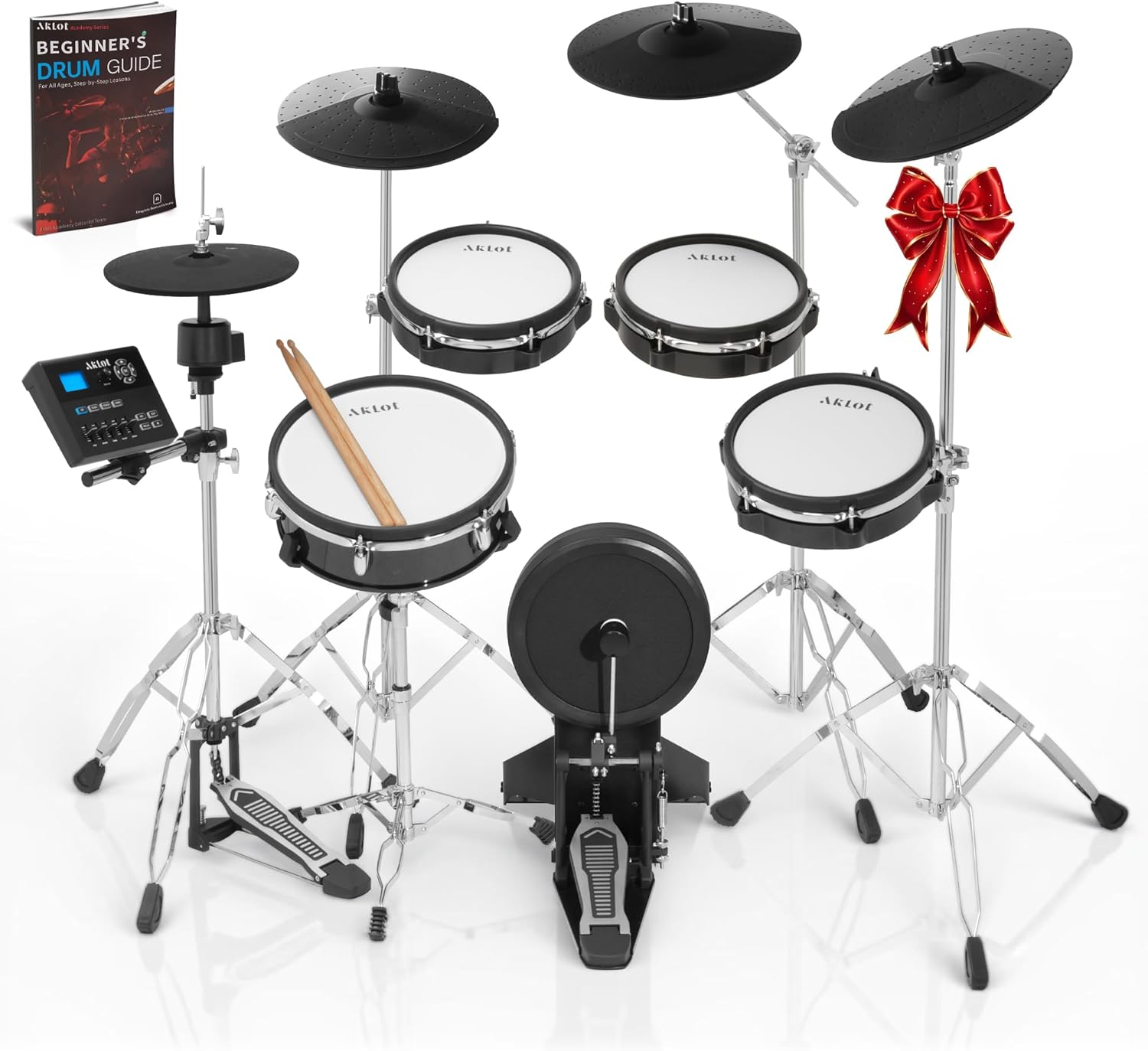 AKLOT Fully-Expandable Electric Drum Set: Independent Stand System, 12