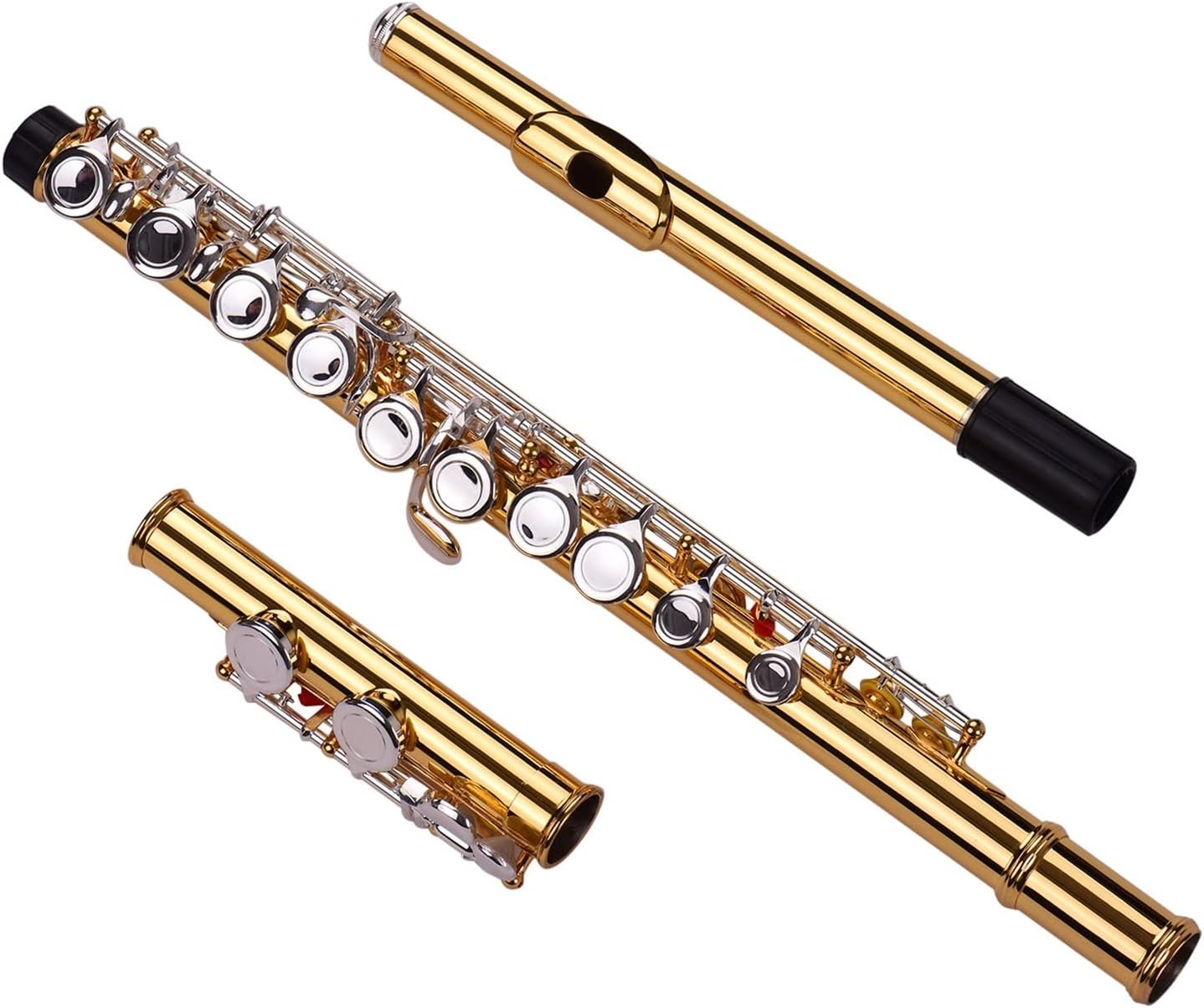Flute Kit Closed Hole C Flute Professional Cupronickel Gold- Plated Tube 16 Silver- Plated Keys Wind Instrument Intermediate Flute
