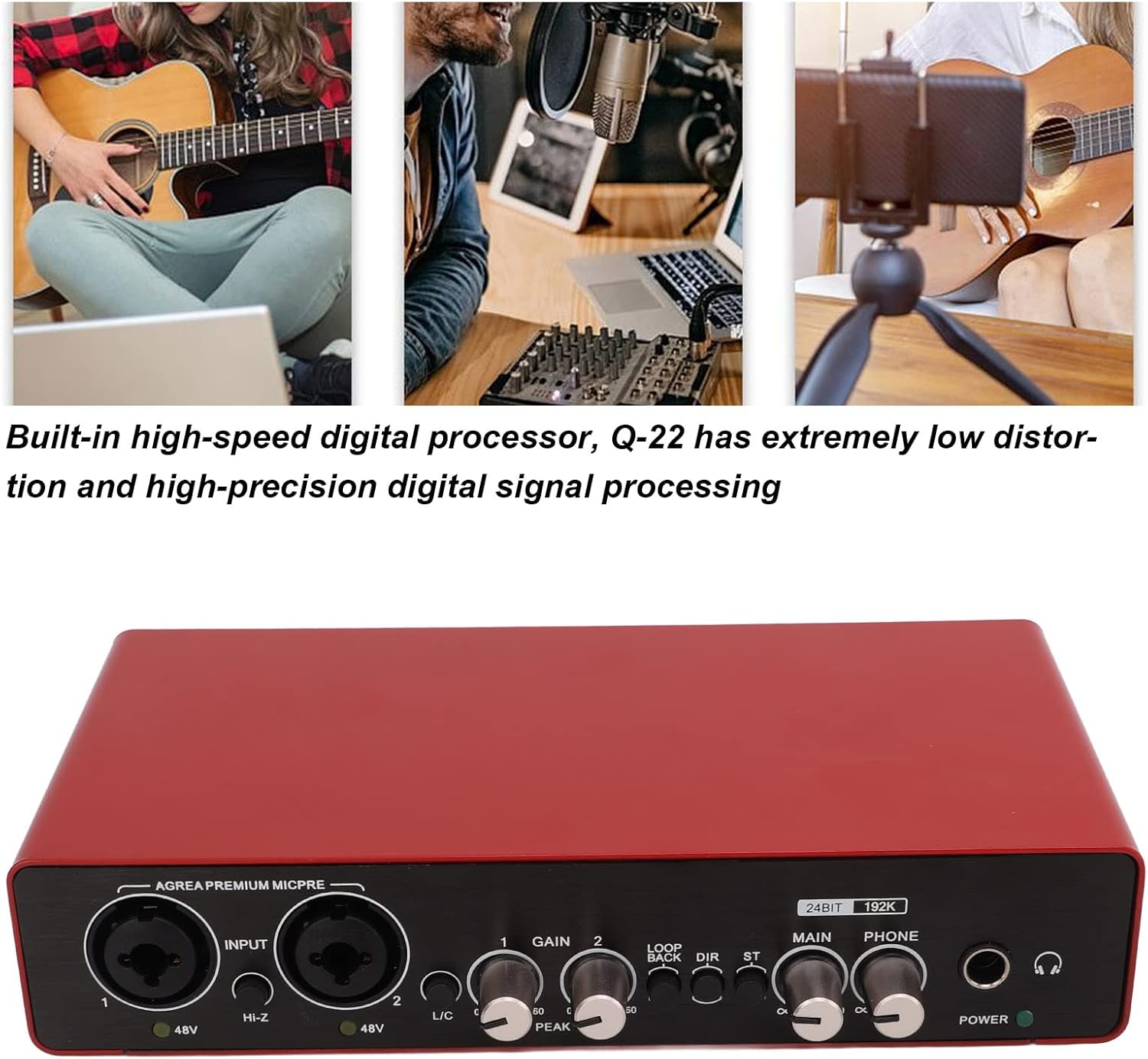 USB Sound Card,External Sound Card for Laptop,24 Bit 192kH HD Sound Card with Gain Knob for PC Smartphones Guitars Mic Headphones,Low Cut High Pass Filter