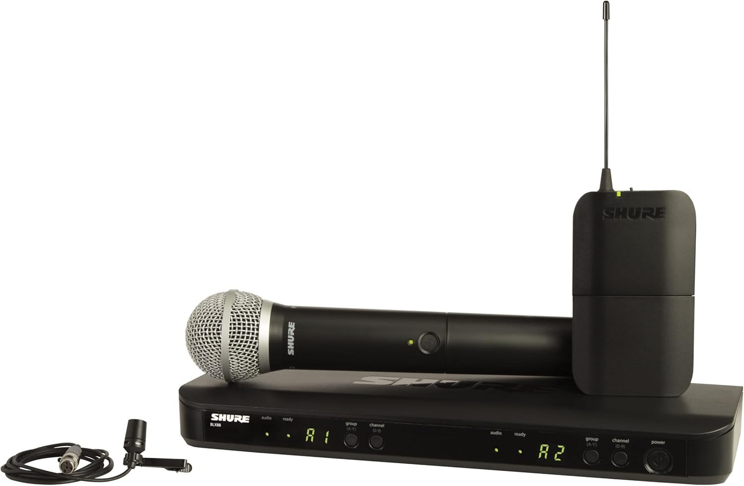 Shure BLX1288/CVL Wireless Microphone System - 14-Hour Battery Life, 300 ft Range, UHF | Includes Handheld & Lavalier Mics, Dual Channel Receiver | H10 Band (BLX1288/CVL-H10)