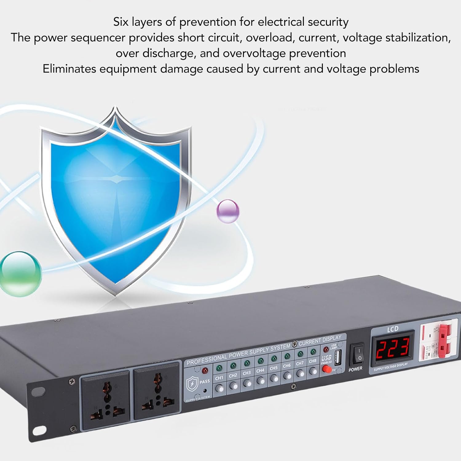 Gugxiom 10 Outlet Power Sequencer Conditioner, with Independent Power Switch and Surge Protector, for Home Audio Studio Theater System (US Plug)