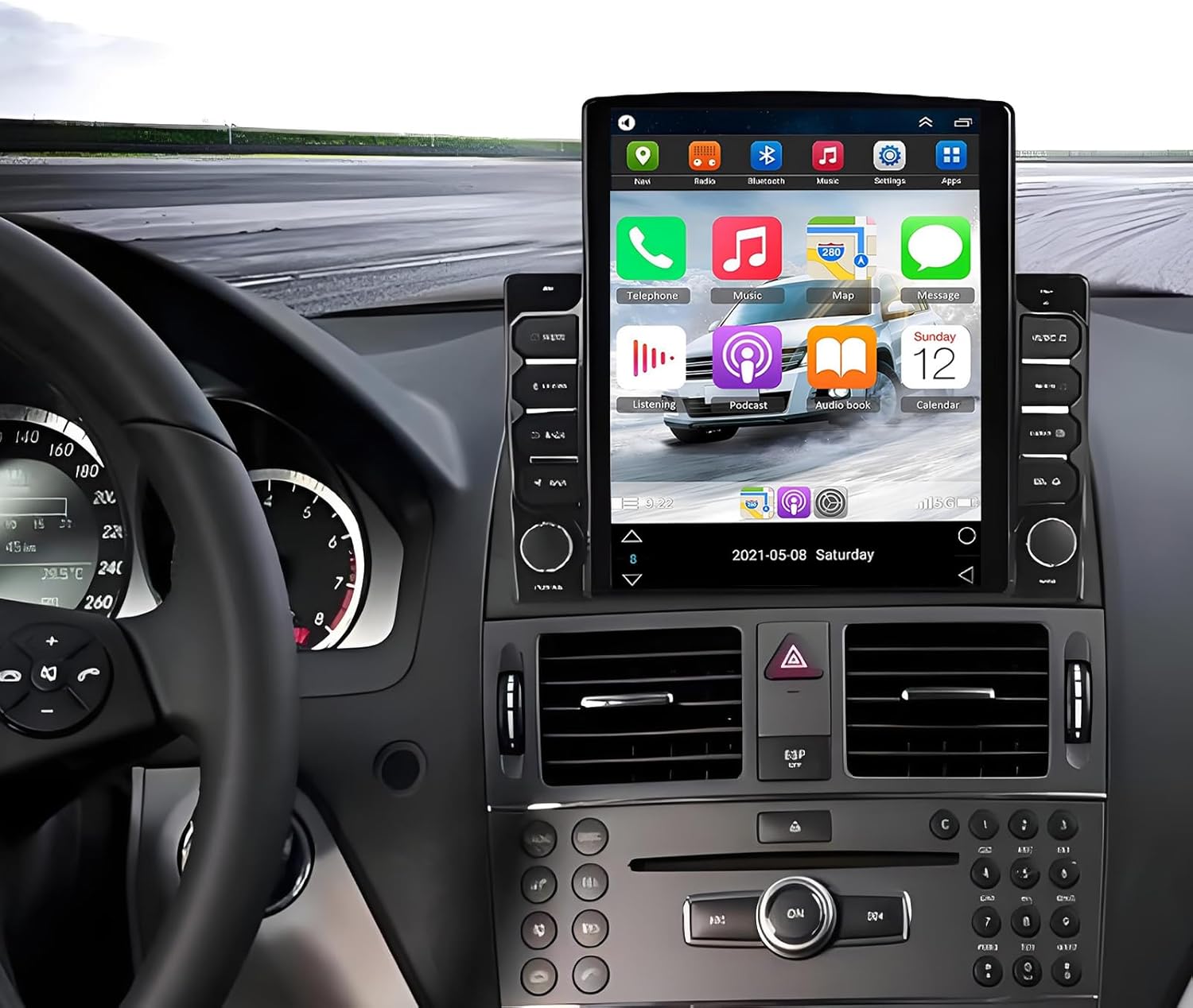 Android 14 Car Stereo Compatible for Mercedes Benz W204 S204 C300 2007-2010 9.7in Touchscreen Car Radio with Carplay/Android Auto Bluetooth WiFi FM/RDS SWC Mirror Link AHD Camera Mic 2+32G