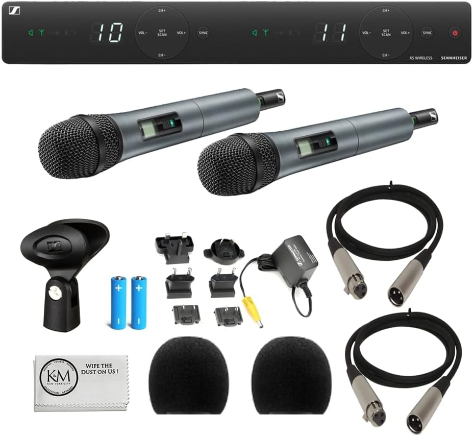 Sennheiser XSW 1-825 Dual-Vocal Set | Two 825 Handheld Microphones Bundled with 2 x Microphone Windscreen + 2 XLR Cables + Cleaning Cloth (6 Items)