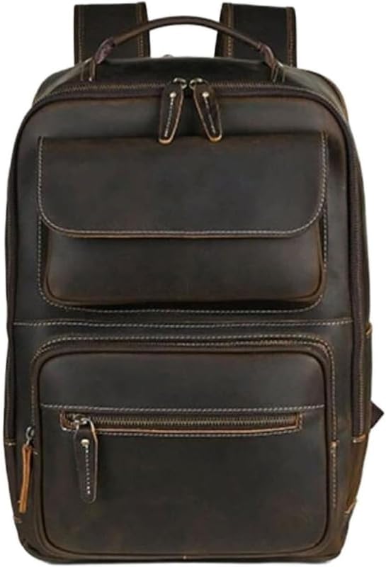 Genuine Leather Backpack, Casual Daypack with Laptop Compartment, Durable Luggage Bag for Work & Commute Gift Box (Brown)