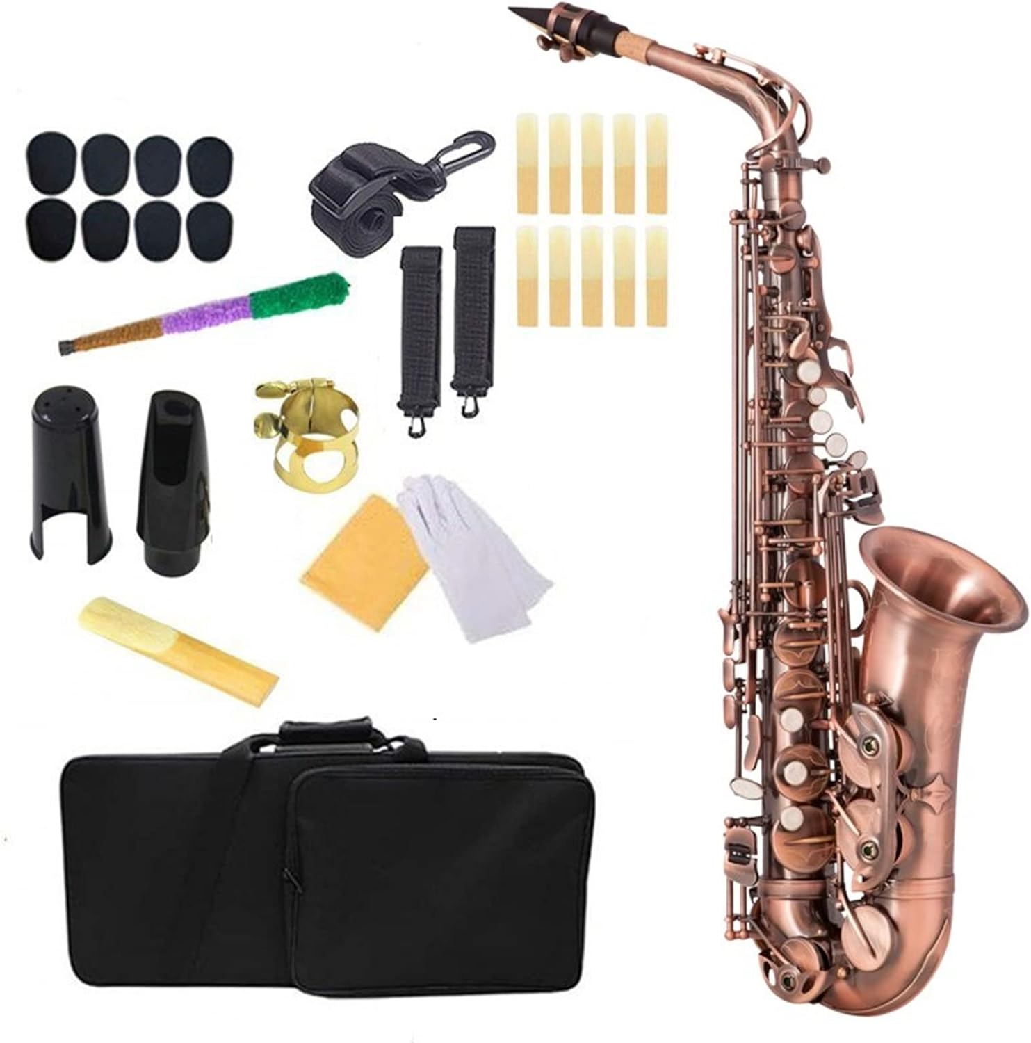 EB Alto Saxophone E-Flat Sax Carved Pattern Woodwind Instrument with Carry Case