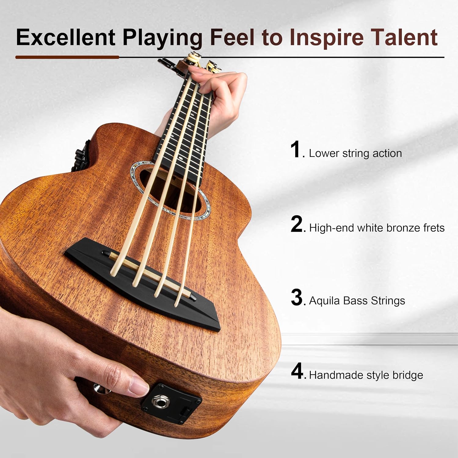 Caramel CUB402 Electric 30inch All Solid Wood Mahogany Ukulele Bass - Tuned as E-A-D-G
