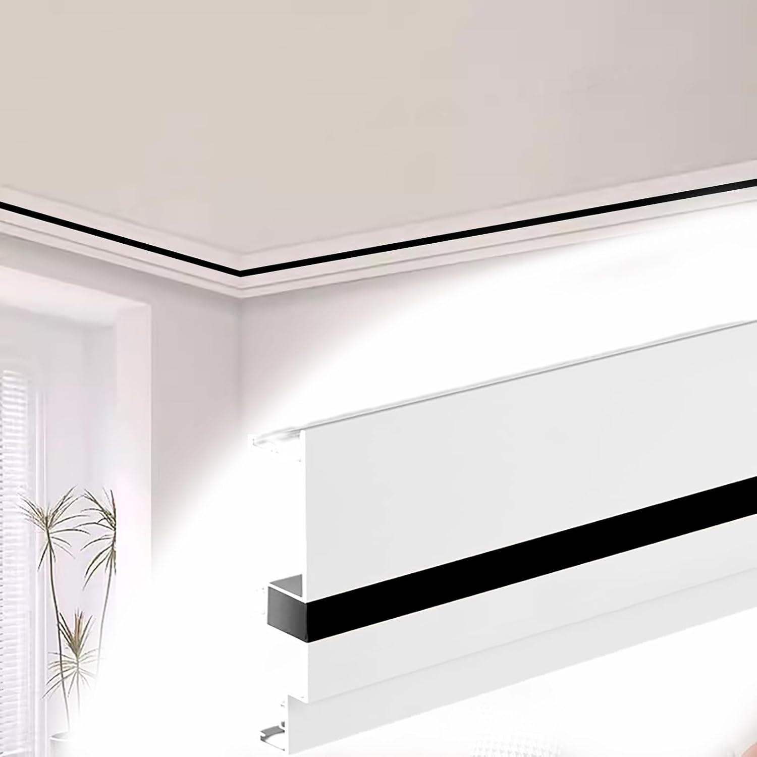 Milky White Led Channel System with Black Line, 1 Inch Wide Lighting Track for Theater Corner, Indirect Led Strip Wall Mount, DIY Skirting Lighting(12cm(4 3/4