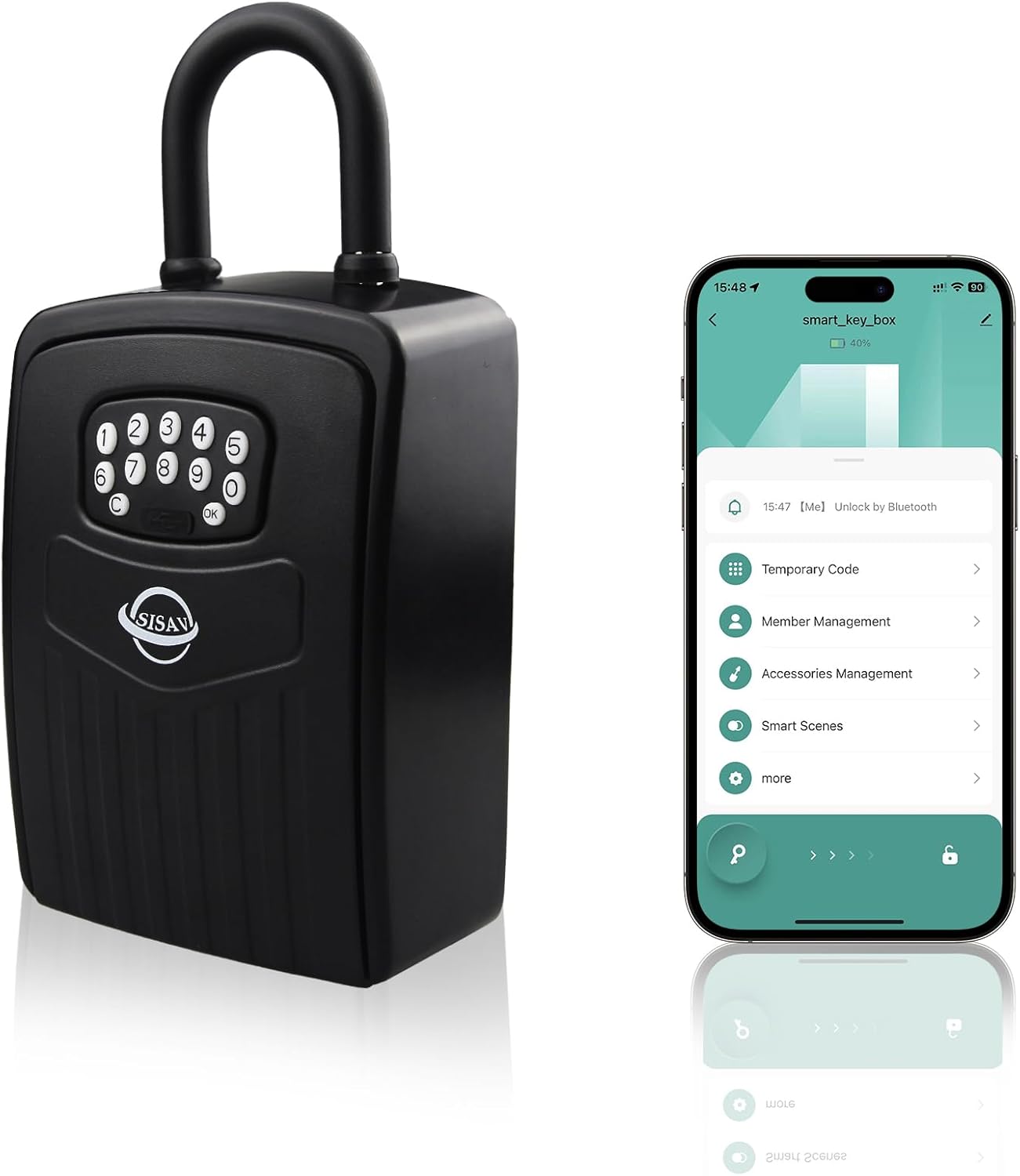 Smart Bluetooth Key Lock Box,Remote Access via App/Code,Resettable 6-Digit Combination,Large Capacity for 5 Keys,Wall-Mounted,No WiFi Needed,Black(with Shackle)