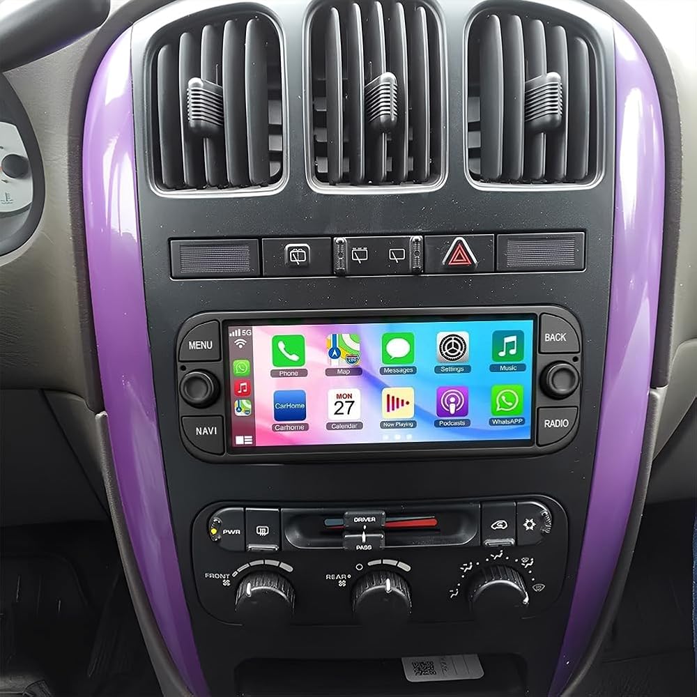 4+64G Double Din Car Stereo Radio for Dodge Caravan 2001-2007,Android 15 6.86 inch Touch Screen Head Unit Car Stereo w/Wireless Carplay Android Auto Support GPS Bluetooth WiFi FM RDS DSP Backup Camera