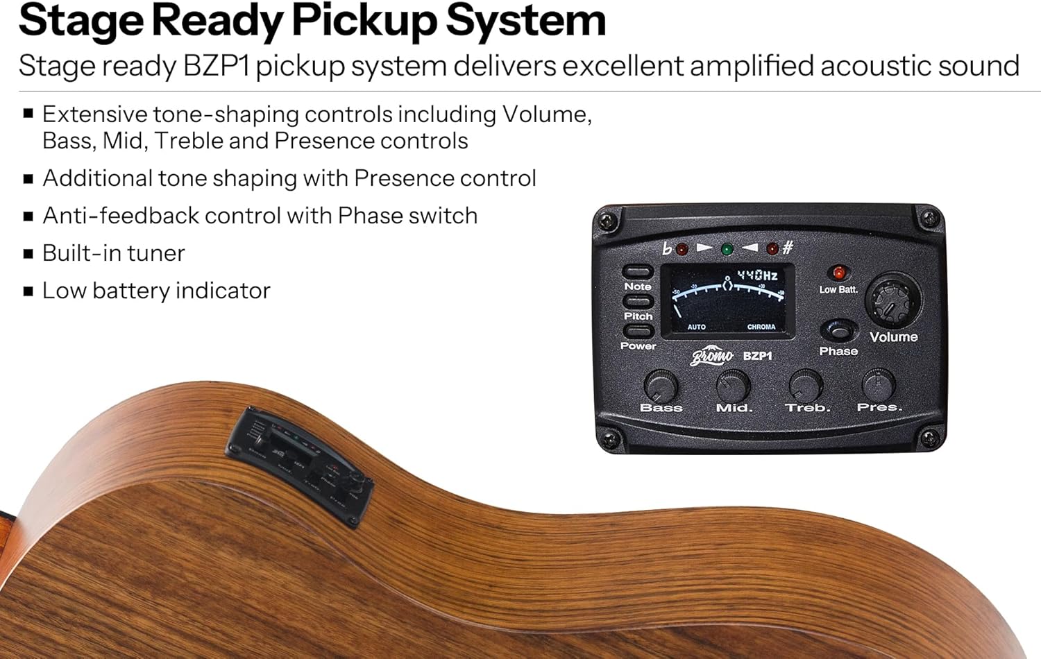 Bromo BAT 9ME BK SG Solid Top Dreadnought Acoustic Guitar