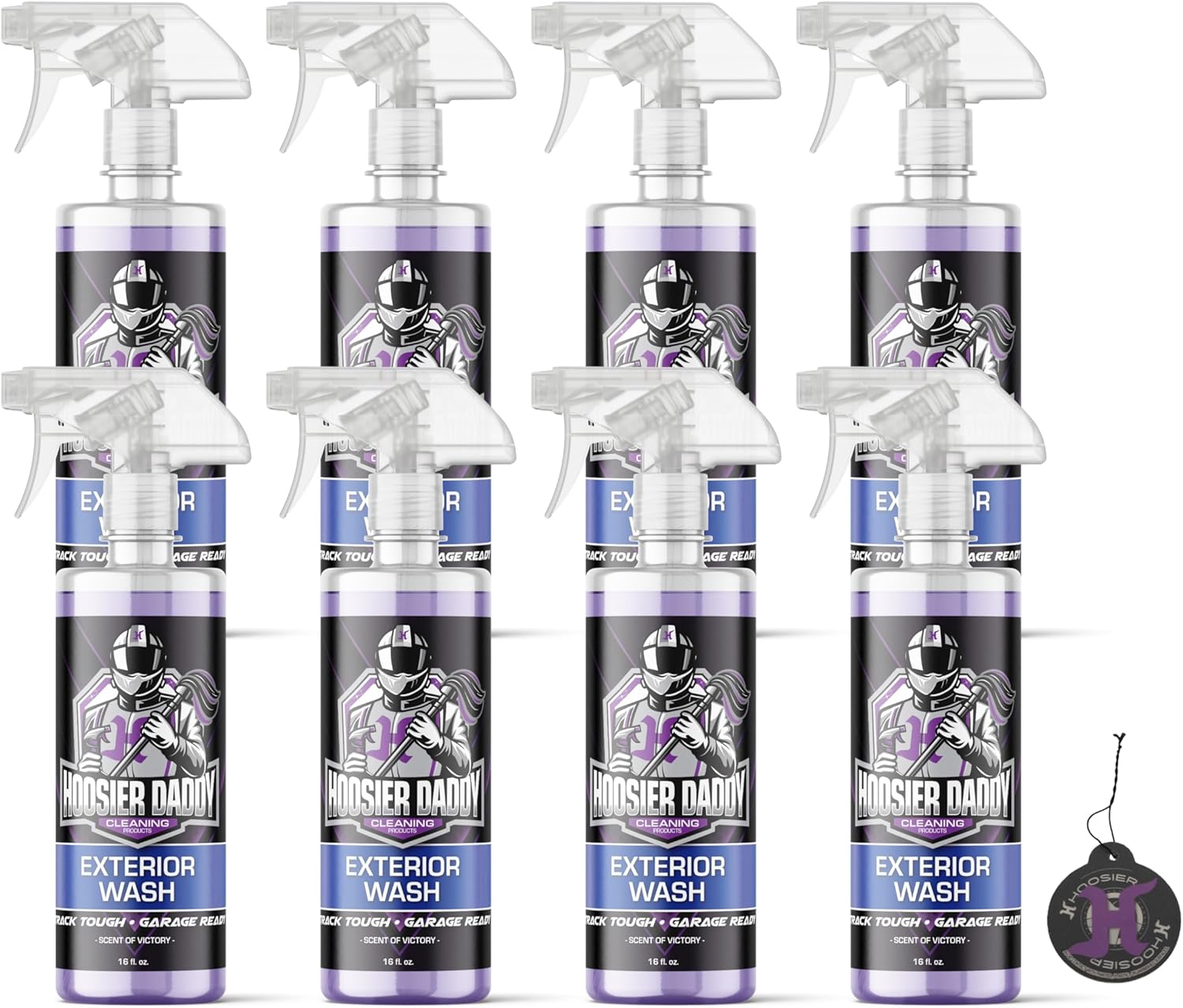 Hoosier Daddy 16oz Car Exterior Cleaner Concentrate - Removes Dirt, Bugs, & Road Grime - Safe for Paint, Glass, & Chrome - Dilutes for Multiple Uses + Air Freshener (8-Pack)