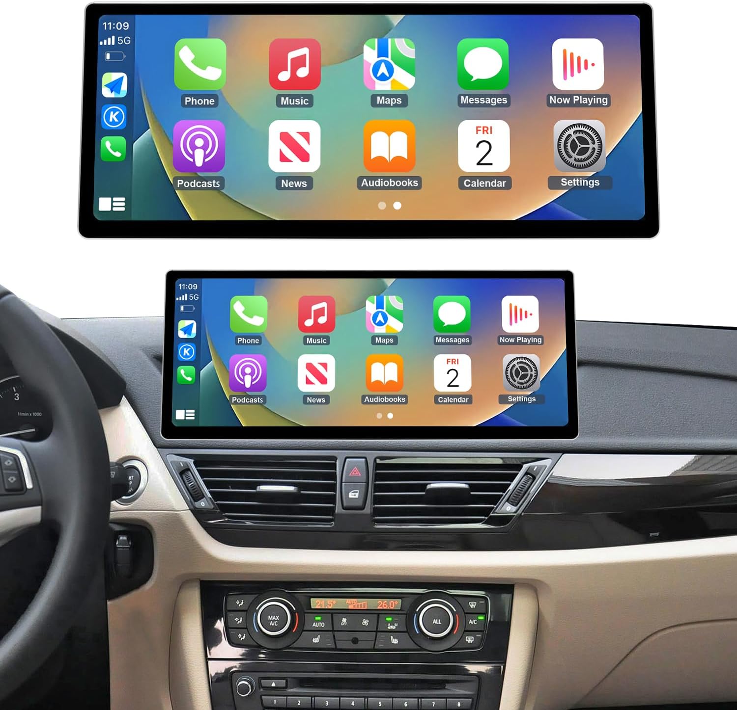 Road Top CarPlay Screen, 12.3 inch Ultra-Narrow Car Radio Touchscreen for BMW X1 Series E84 with CIC System(2009-2015 Year), Car Stereo for CarPlay/Android Auto/MirrorLink