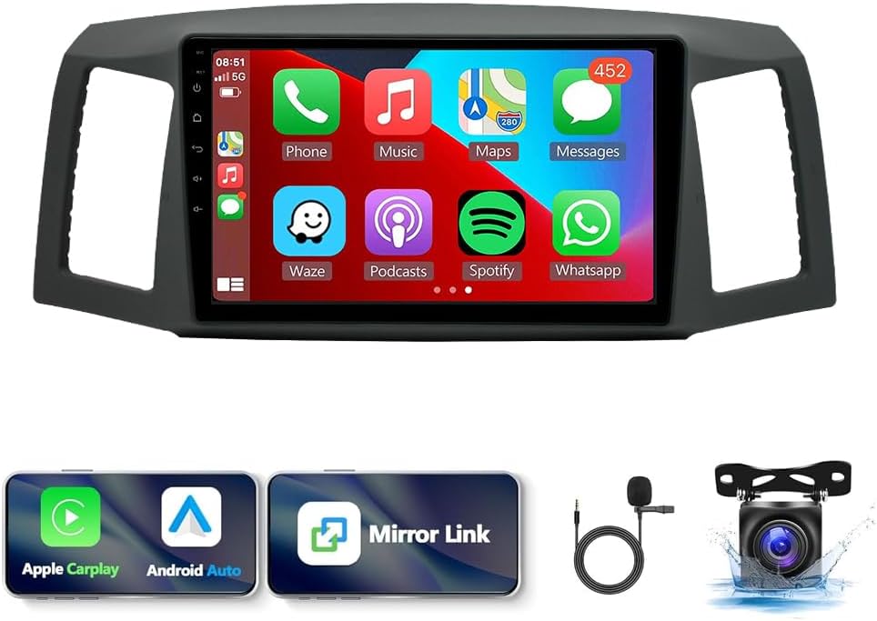 10.1 Inch Android 13 Car Stereo Radio for Jeep Grand Cherokee 2004 2005 2006 2007 Touch Screen Car Radio with Wireless Carplay/Android Auto Support Double Din Bluetooth AHD Backup Camera Mic [2+ 32G]