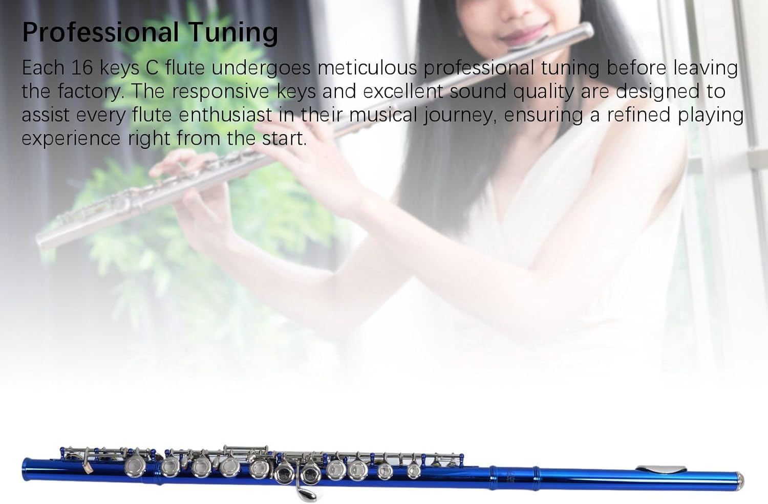 C Flute Cupronickel Closed Hole 16 Holes Flute for Beginner and Student Bright Sound with Tuning Rod Cleaning Kit Portable Bag Gloves