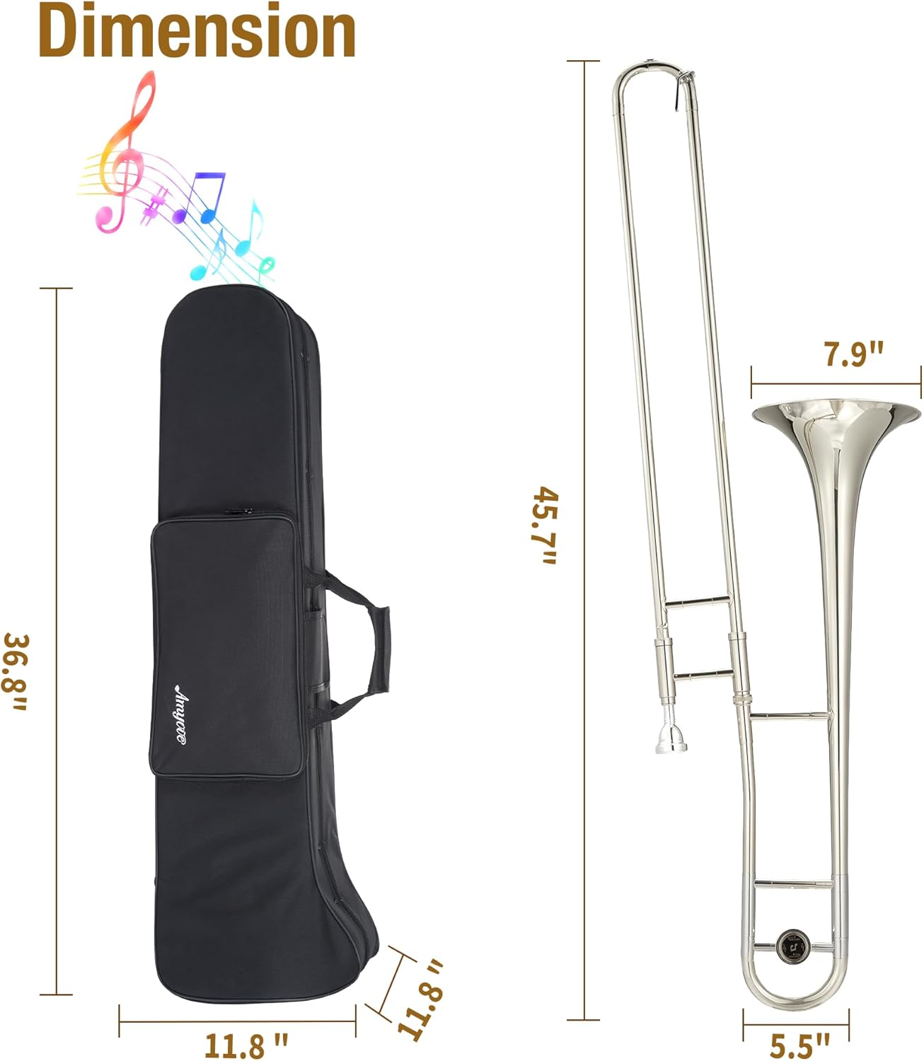 Professional Bb Alto Trombone for Beginners & Students, Accurate tone and Penetraing Sound, Nickel-Plated Brass Instrument with Hard Case, Mouthpiece, Cloth, Gloves
