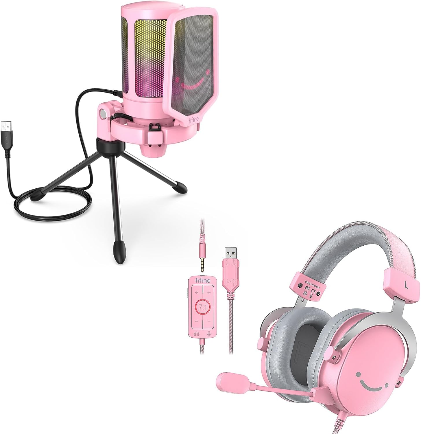 FIFINE USB Gaming PC Microphone and Over-Ear Wired Streaming Headset,AmpliGame RGB Computer Condenser Desktop Mic for YouTube Video/Podcasts,7.1 Surround Sound Headset for PS4/PS5/Xbox/Switch（A6P+H9P