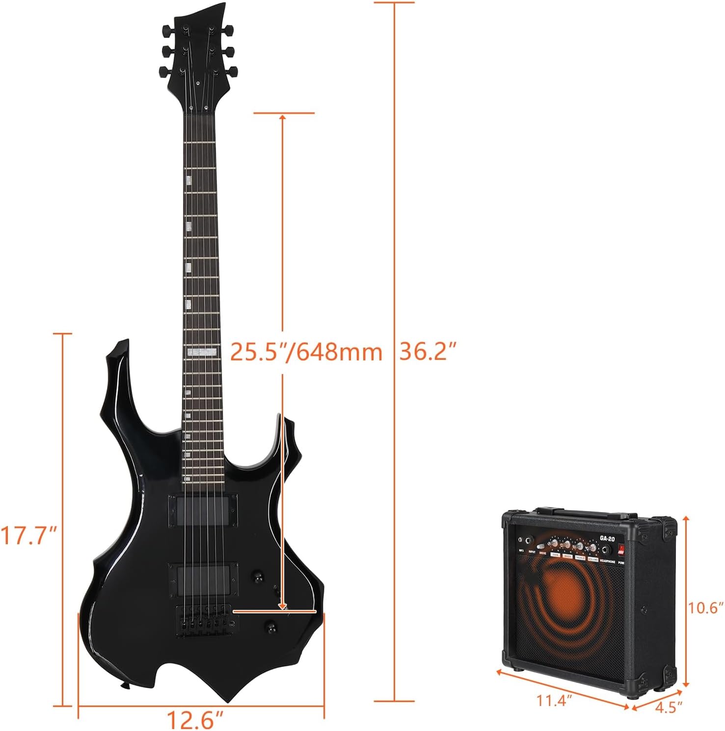 Ktaxon Flame Design Electric Guitar, 36-inch Beginner Electric Guitar Kit with 20 Watt AMP, Tremolo Bar, Portable Bag, Shoulder Strap, Cable & Wrench Tool (Black)