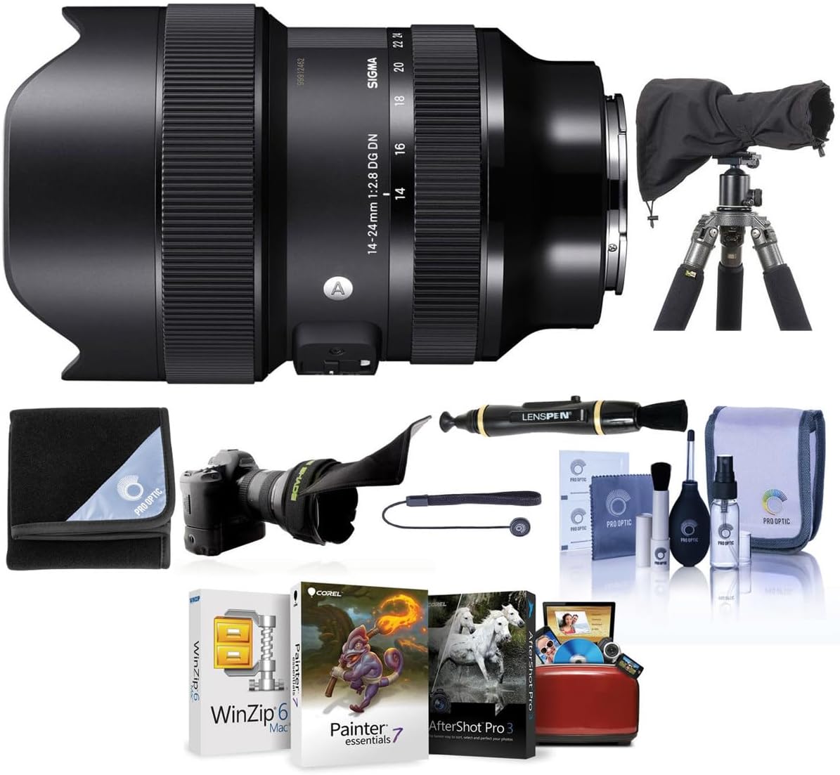 Sigma 14-24mm f/2.8 DG DN Art Lens for L Mount, Bundle with Mac Software Kit, Raincoat Rain Sleeve, Lens Wrap, Cleaning Kit, Flex Lens Shade, Lens Cap Tether, Lens Cleaner