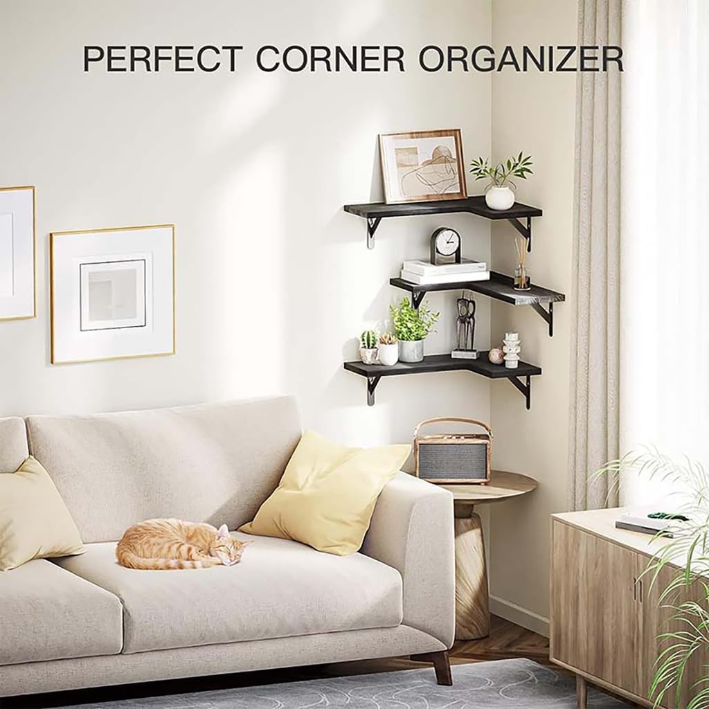 Wall Mount Floating Corner Shelves Decorative Corner Floating Shelves Sturdy Wood Wall Mount Shelves for Organizing