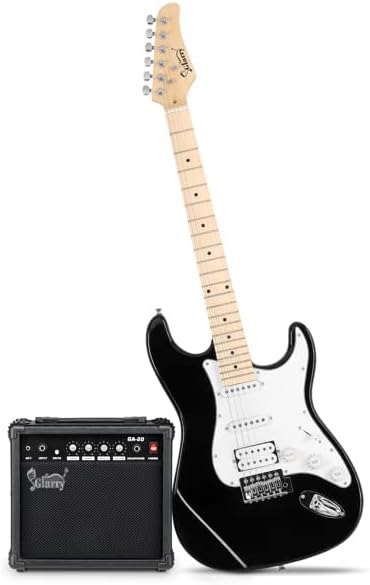 GST Electric Guitar Kit,HSS Pickups Electric Guitar with 20W Amp,Guitar Bag, Strap, Tremolo Arm, Amp Wire, Wrench Tool, Black and White