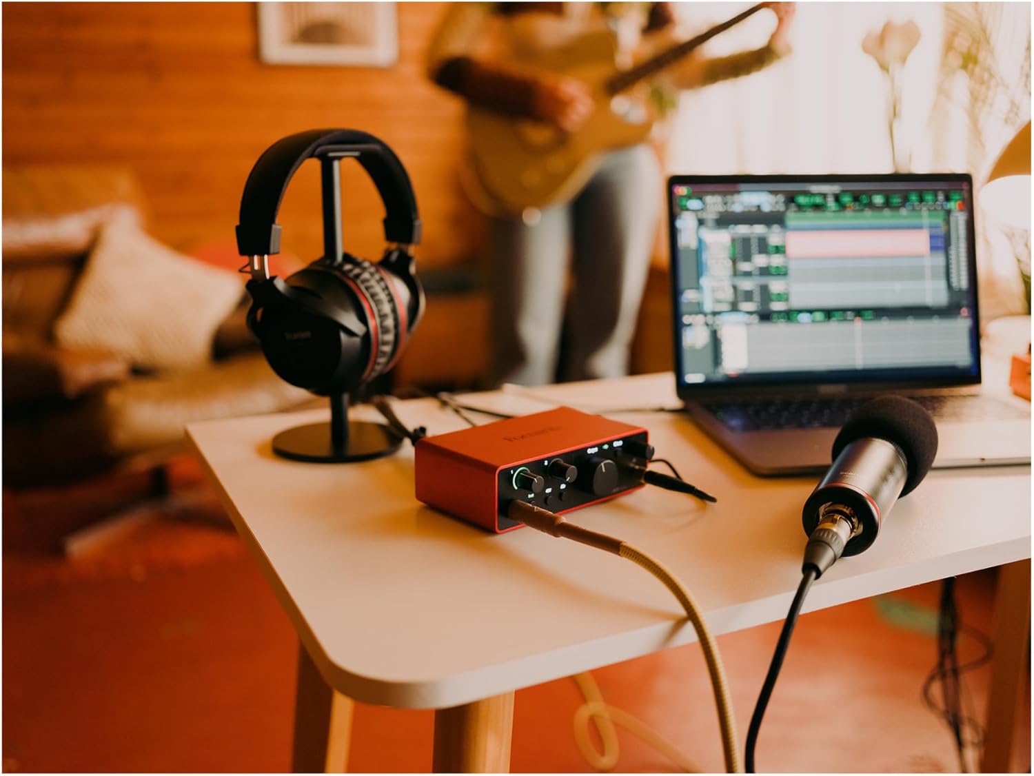 Focusrite Scarlett Solo 4th Gen USB Audio Interface Bundle with Closed-Back Studio Headphones and FocusProAudio 25-Feet XLR Male to Female Microphone Cable (3 Items)