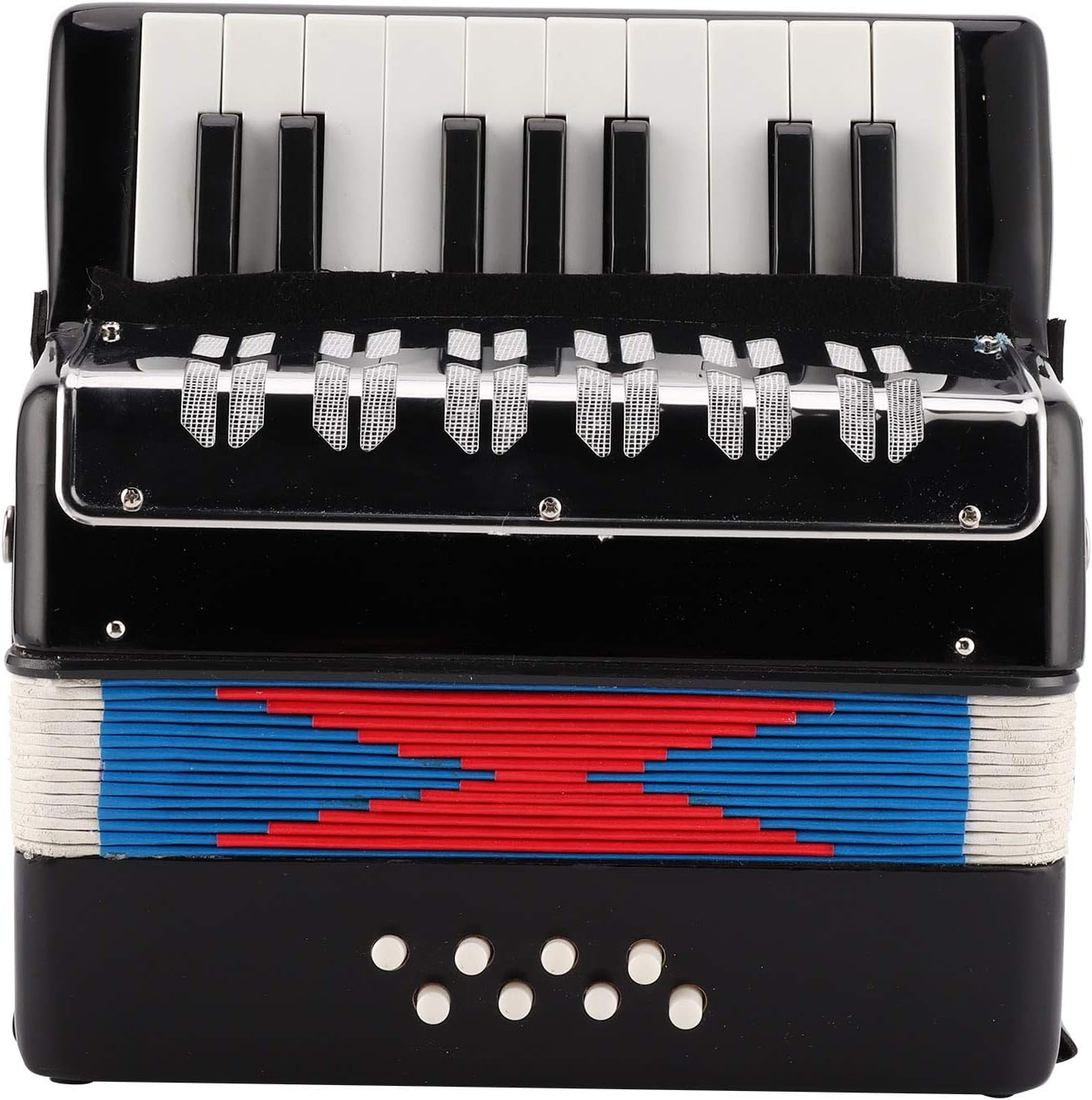 Eujgoov Accordion Musical Piano Keyboard Rhythm Training Spring Instrument 17 Key 8 Bass Black